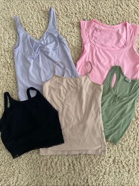 Pack of 5 Women's Tank Tops and Camisoles - Pink, Lavender, Black, Beige, Green